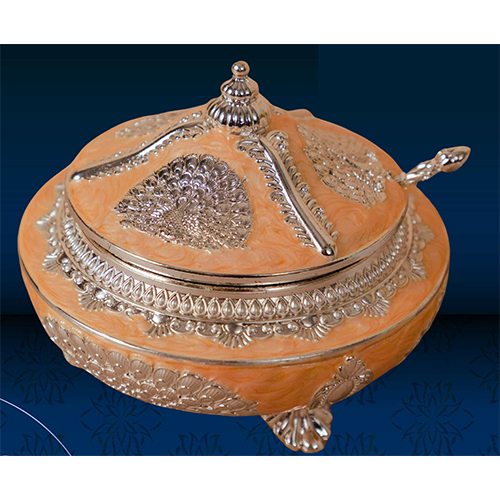 Silver Plated Peach Peacock Metal Candy Box