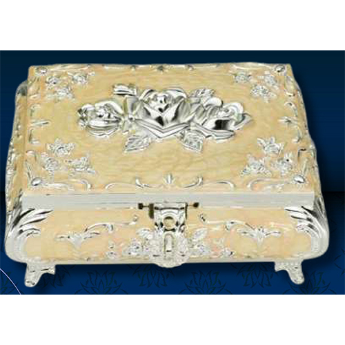 Silver Plated Peach Rose Jewellery Box - Material: Metal