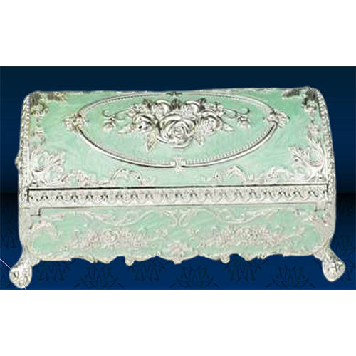 Silver Plated Green Jewellery Box - Material: Metal