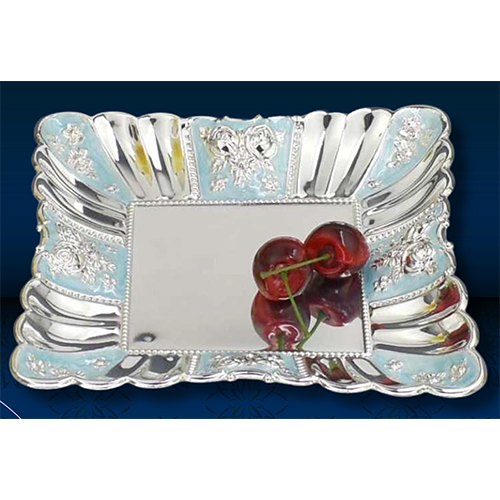 Silver Plated Blue Enamel Plate - Material: Metal