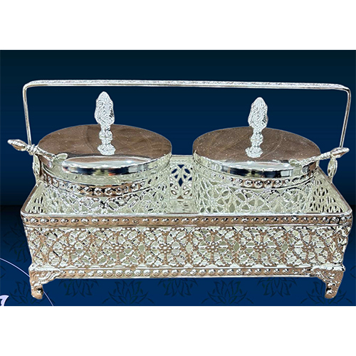 Silver Plated Bowl Set with Spoon And Handle Basket