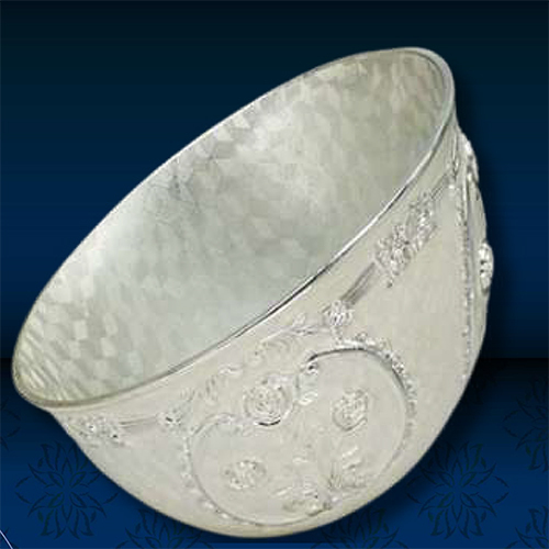 Silver Plated Bowl With White Enamel - Material: Metal