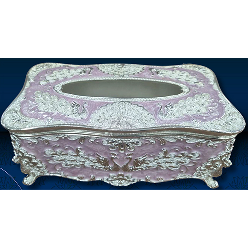 Silver Plated Peacock Enamel Tissue Box - Material: Metal