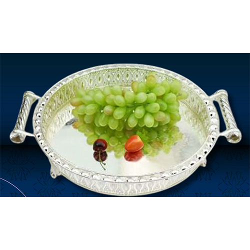 Silver Plated Round Platter With Handle - Material: Metal