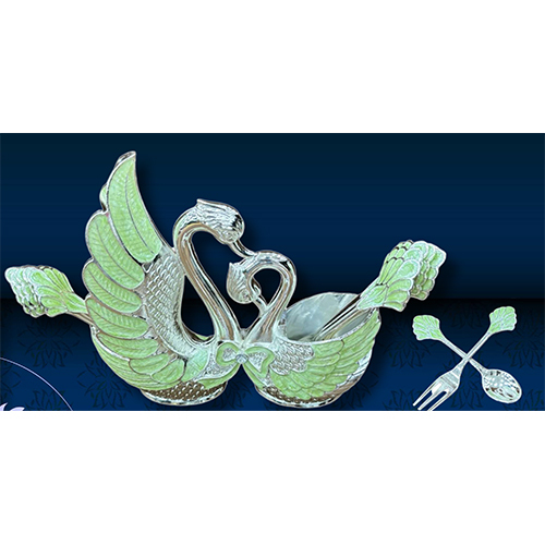 Silver Plated Swans Attached Spoon And Fork Set - Material: Metal