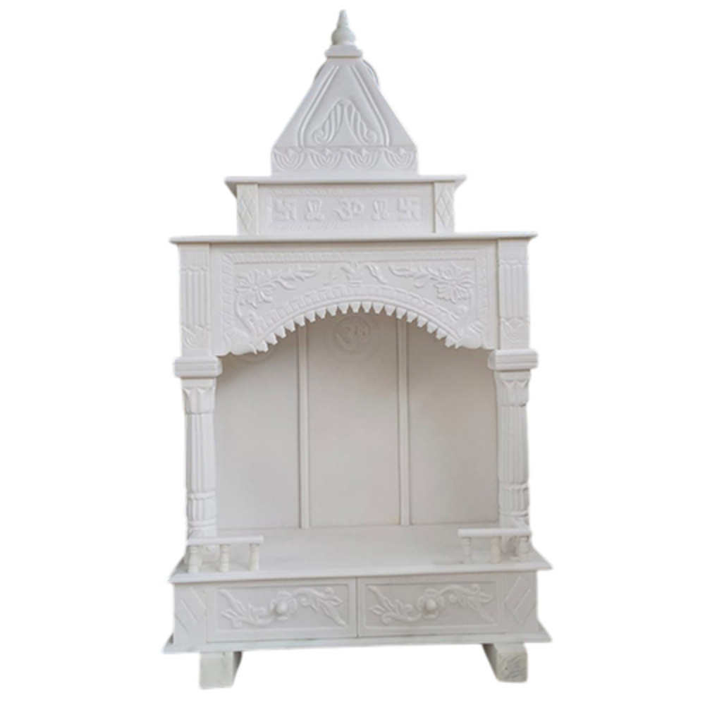 Pure White Marble Temple - High-Quality Polished Marble, Glossy Finish & Easy to Clean | Elegant Religious Design in Various Colors