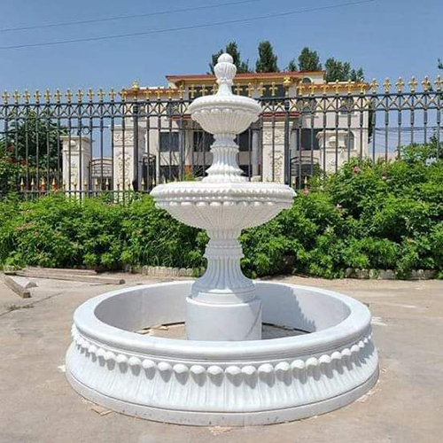 Intricately Crafted White Marble Stone Fountain
