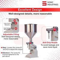 Sonic Industries A03 Manual Stainless Steel Bottle Filling Machine (Liquid & Paste, 0-50ml)