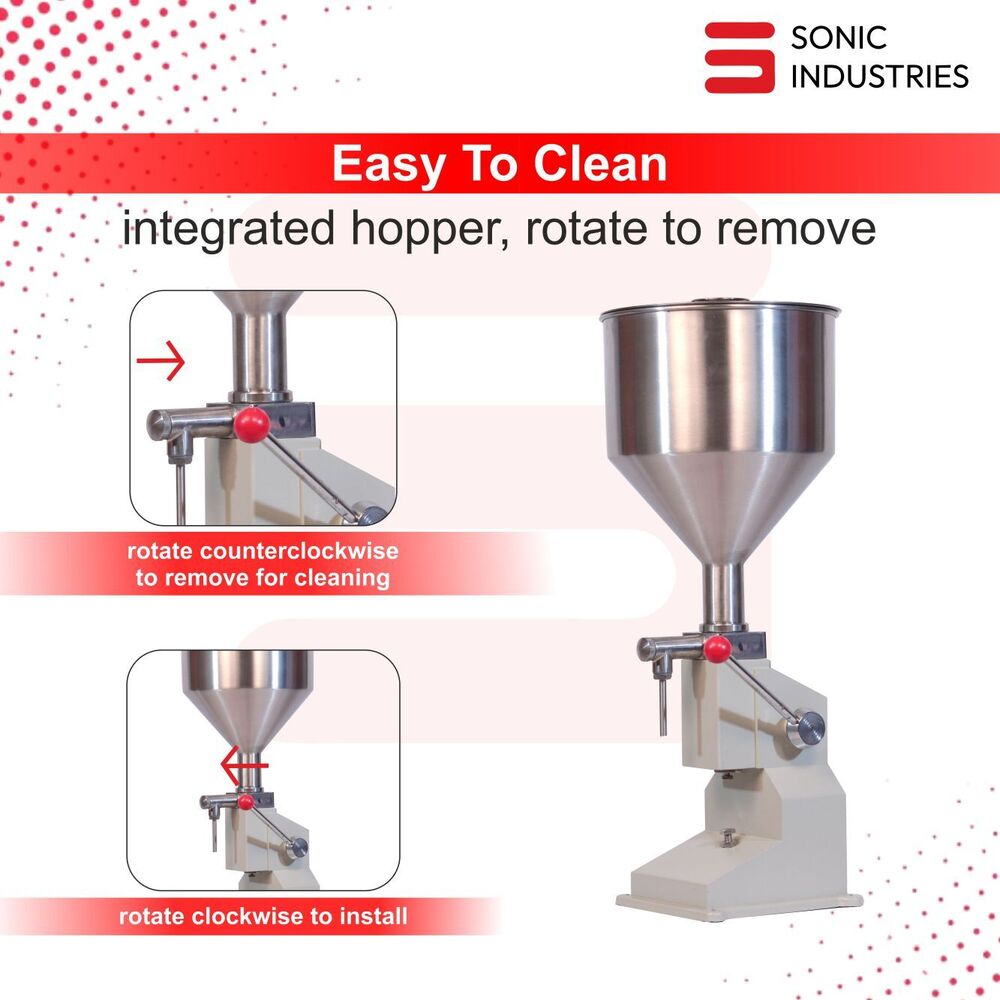 Sonic Industries A03 Manual Stainless Steel Bottle Filling Machine - 0-50ml Filling Range, 33x33x73 Cm Dimension, Versatile For Liquids & Pastes