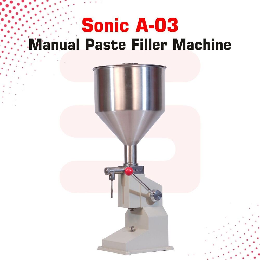 Sonic Industries A03 Manual Stainless Steel Bottle Filling Machine - 0-50ml Filling Range, 33x33x73 Cm Dimension, Versatile For Liquids & Pastes