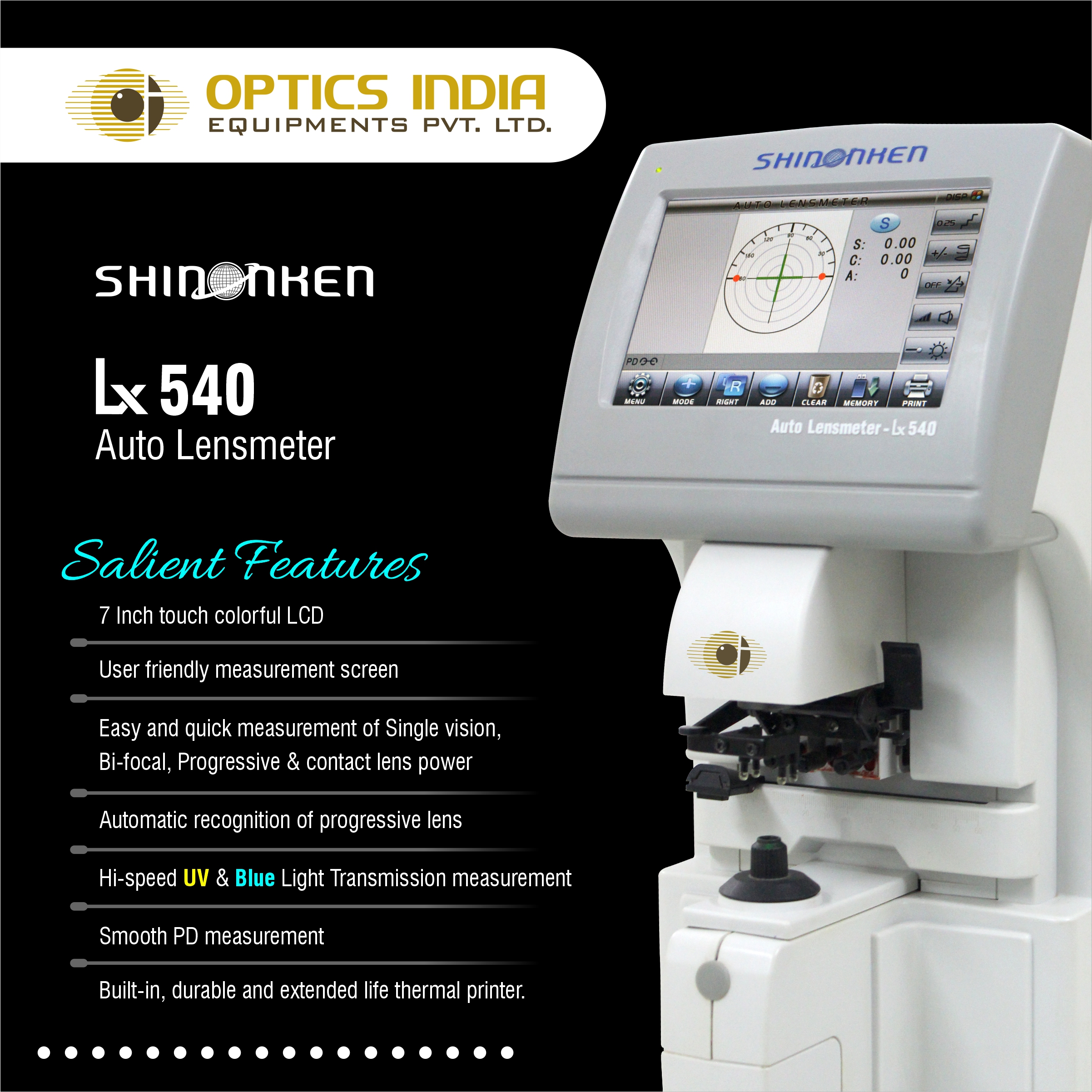 Shinonken Lx 540 Automatic Lensmeter - Abs Plastic, 7 Inch Size, Off White/grey Color | 0.01% Accuracy, +/- 25d Magnification, All Lens Types Compatible