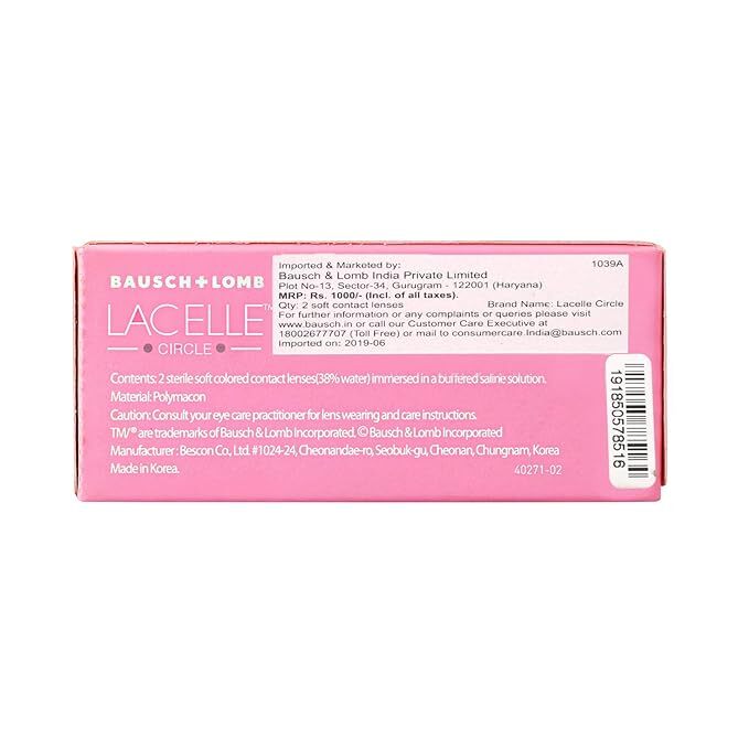 Bausch & Lomb Lacelle Circle Green Color Monthly Contact Lens (2 Lens/Box) Plano