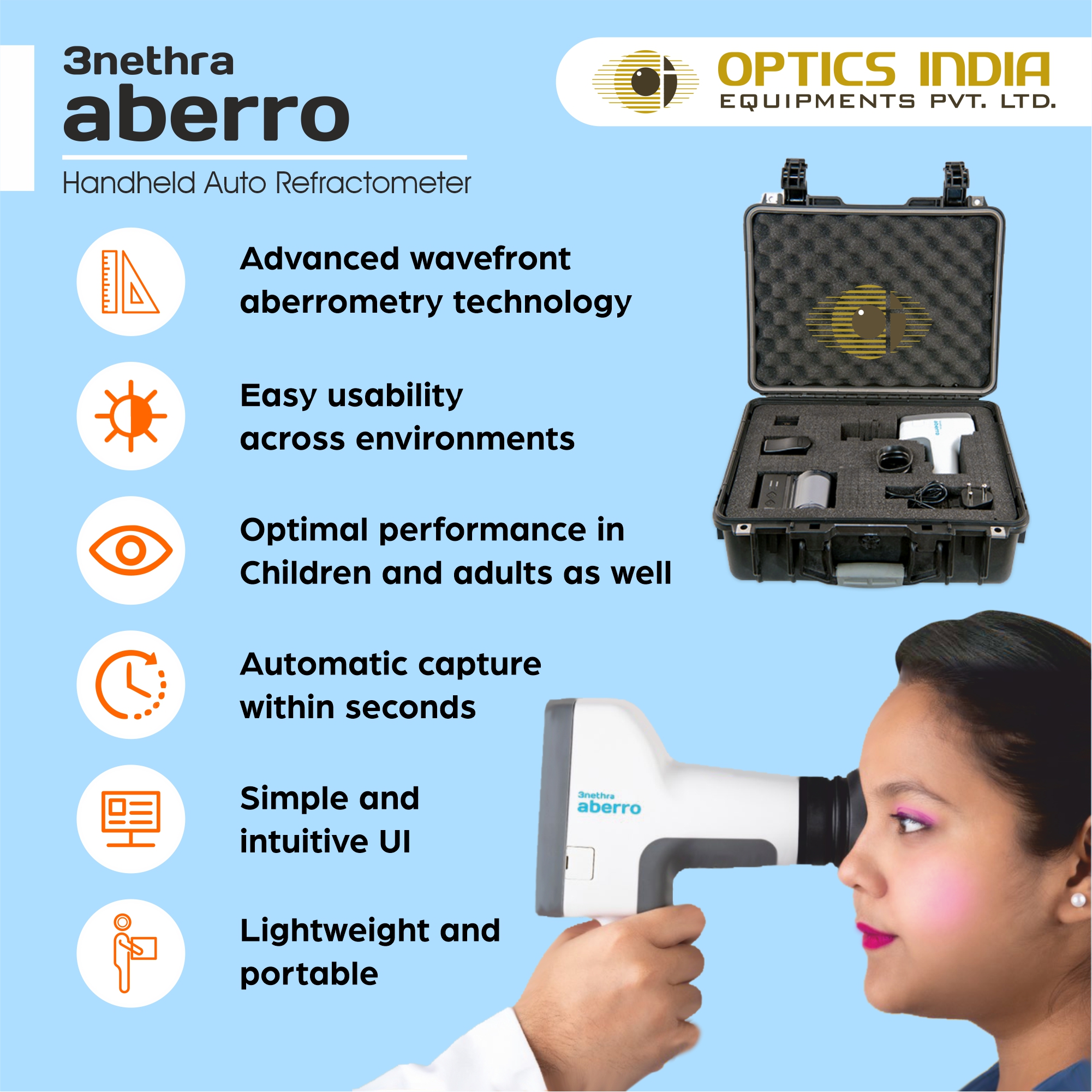 Handheld Auto Refractometer 3nethra Aberro - Color: White