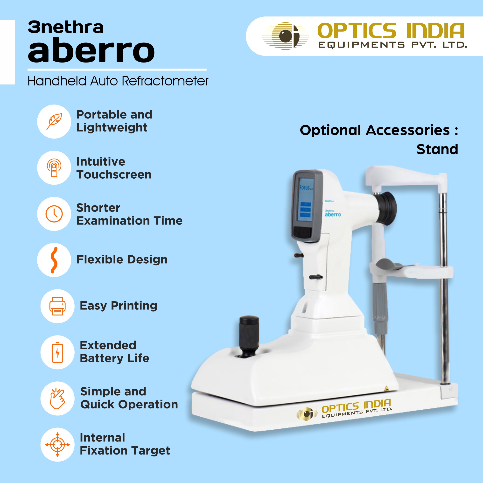 Handheld Auto Refractometer 3nethra Aberro - Color: White