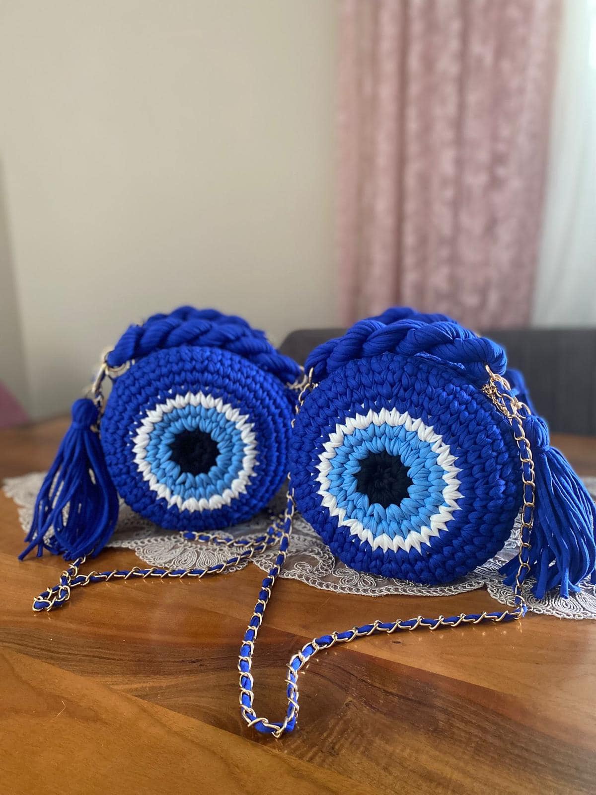 evil eye crochet tote bag
