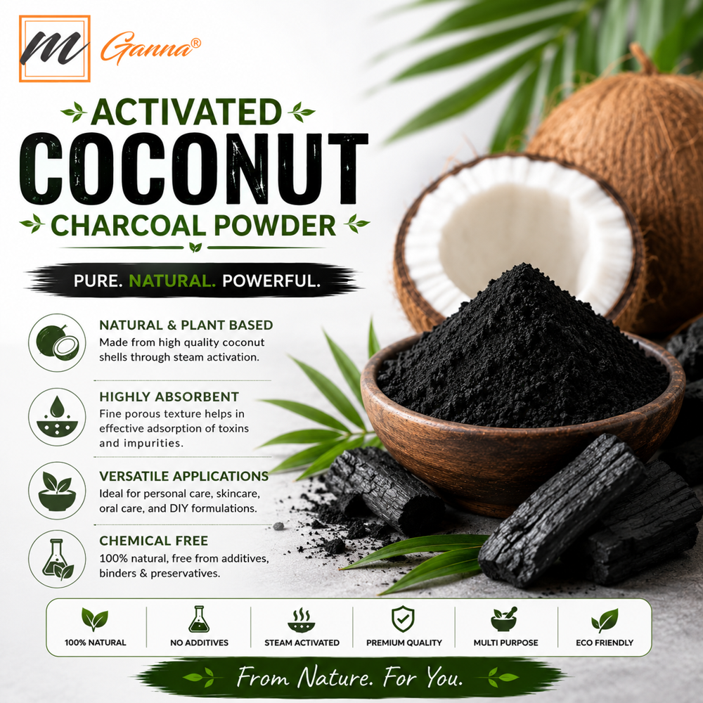 Coconut Charcoal Powder - 100% Natural Fine Powder, Deep Black Texture for Detoxification and Purification in Skin Care, Hair Care, and Wellness Applications