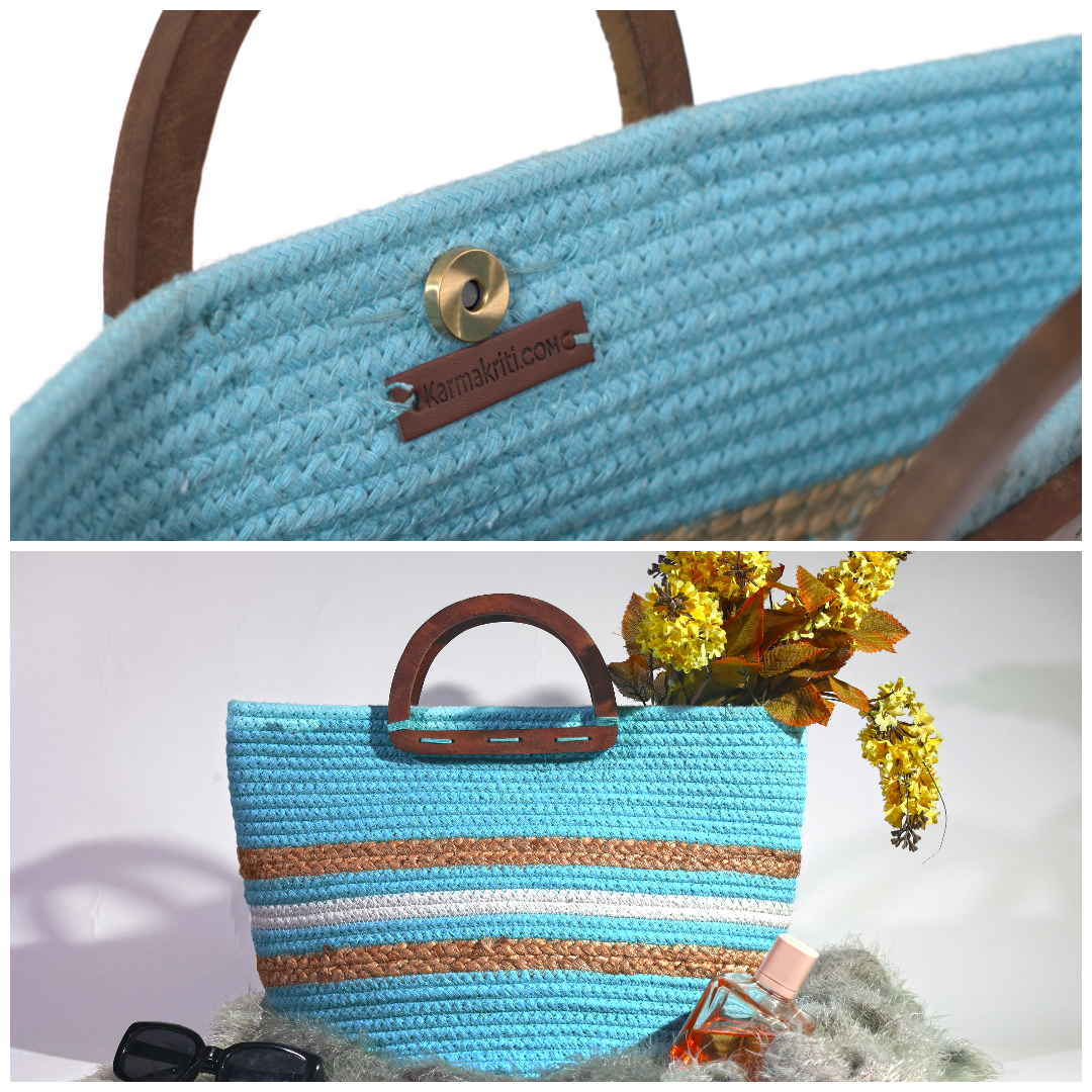 DESIGNER HANDBAG WITH WOODEN HANDLE & LOCK
