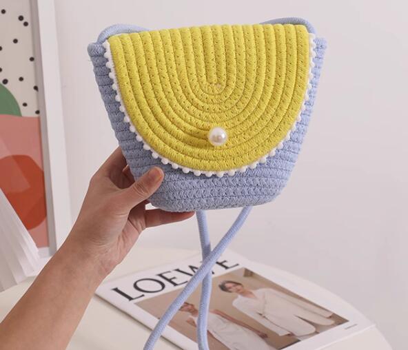 Multicolour Crochet Satchel - Color: Blue/Yellow