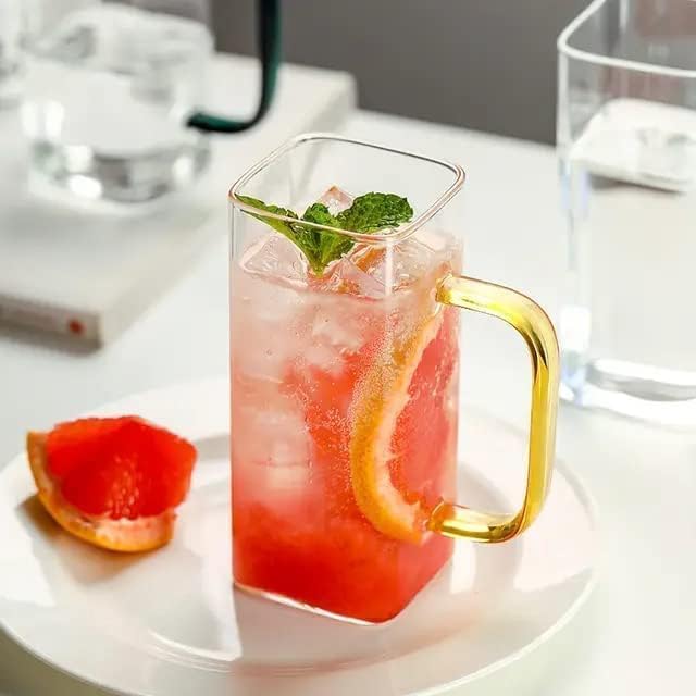 Square Glass Mugs with Colored Handle