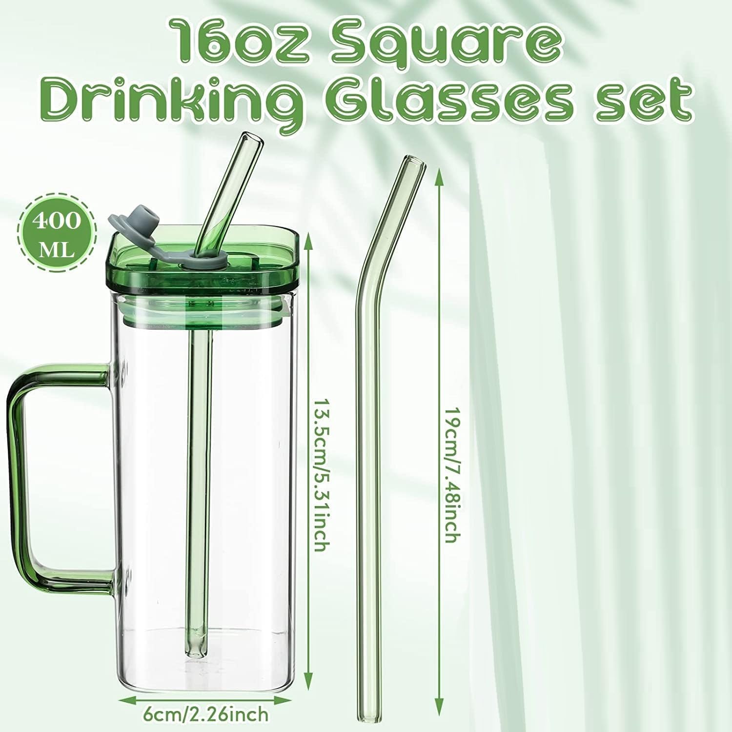 Square Glass Mugs with Colored Handle