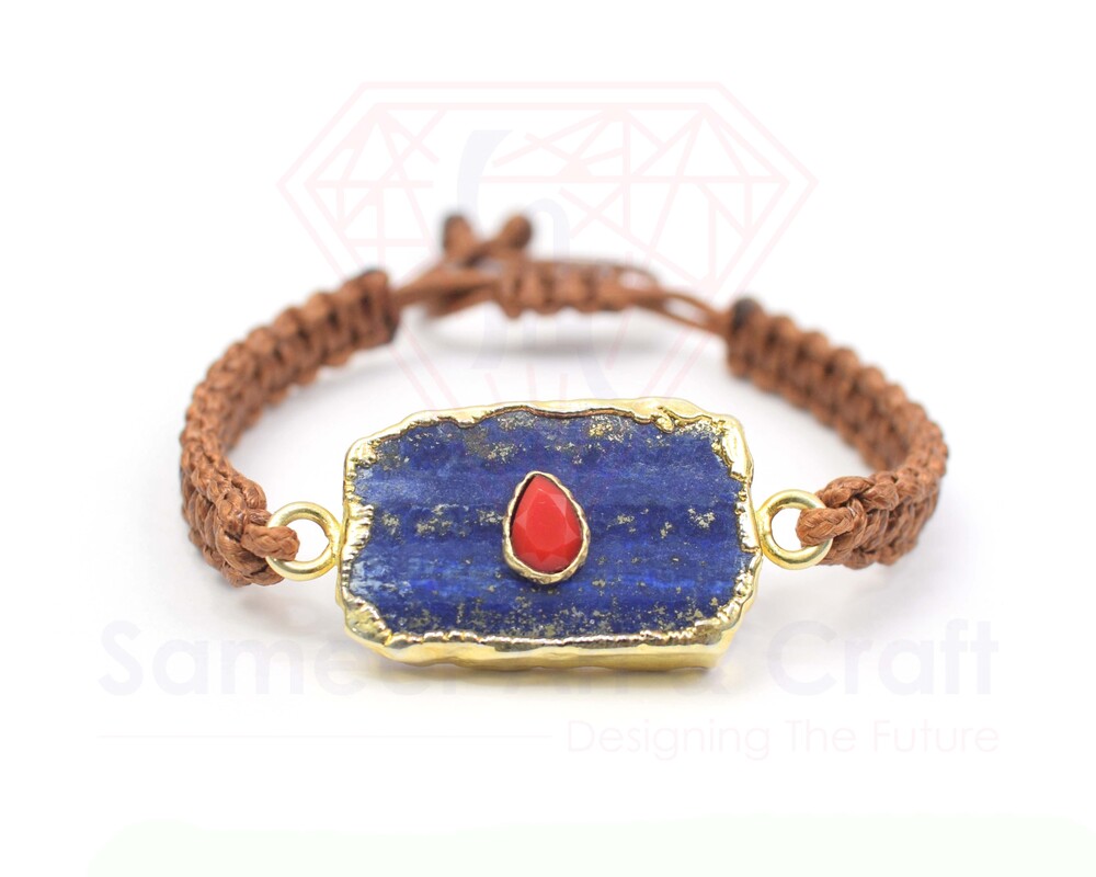 Brass With 18K Gold Plated Electroplated Natural Gemstone Handmade Thread Bracelet