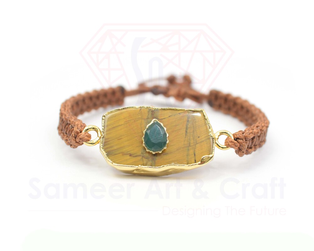 Brass With 18k Gold Plated Electroplated Natural Gemstone Handmade Thread Bracelet