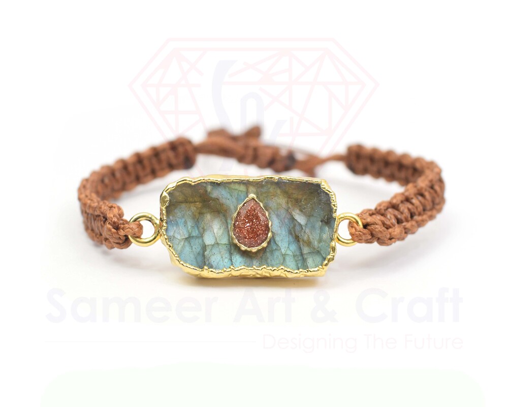 Brass With 18K Gold Plated Electroplated Natural Gemstone Handmade Thread Bracelet