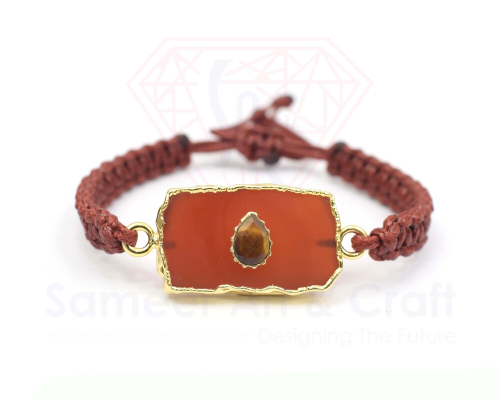 Brass With 18k Gold Plated Electroplated Natural Gemstone Handmade Thread Bracelet