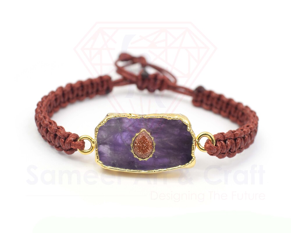 Brass With 18k Gold Plated Electroplated Natural Gemstone Handmade Thread Bracelet