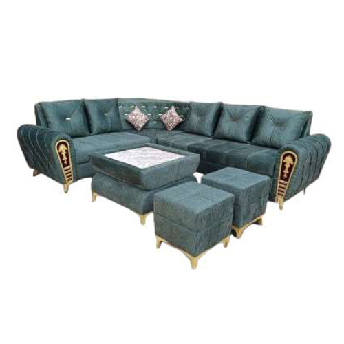Velvet 8.5 Seater Corner L Shape Sofa Set - High-Quality Wood, Polished Finish | Luxurious Seating, Multiple Color Options, Modern Indian Design