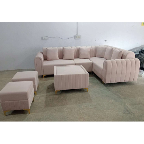 7 Seater Velvet Corner L Shape Sofa Set, - Color: Different Available