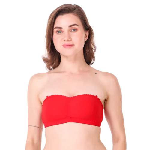 Ladies Red Strapless Tube Bra - Bra Design: Padded