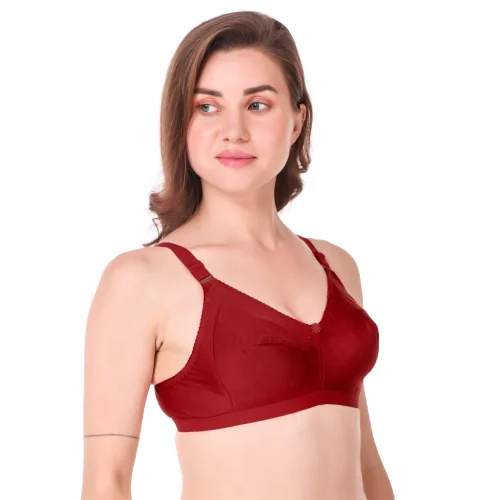 Ladies Maroon Hosiery T Shirt Bra - Bra Design: Padded