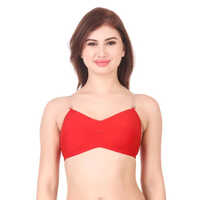 Transparent Strap Full Coverage Bra - Cotton Fabric, Different Sizes Available, Red Color | Full Coverage Design, Modern Transparent Straps