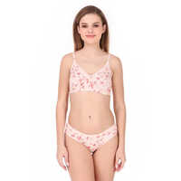 Ladies Printed Bra Panty Set - Cotton Fabric, Size 34a | Standard Design With Elegant Printed Patterns For Everyday Comfort