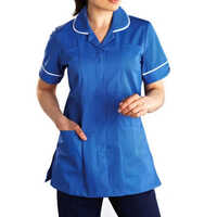 Polyester Nursing Dress - Cotton Fabric, Size M, Blue Color | Short Sleeve, 2 Waist Pockets