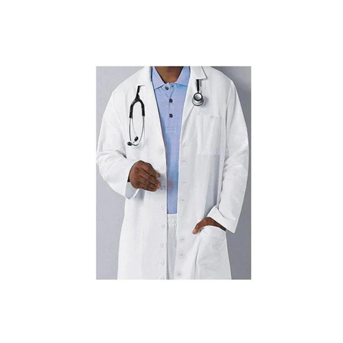 Cotton Doctor Coat - Medium Size, White Color | Male Long Sleeve, 1 Chest Pocket & 1 Waist Pocket