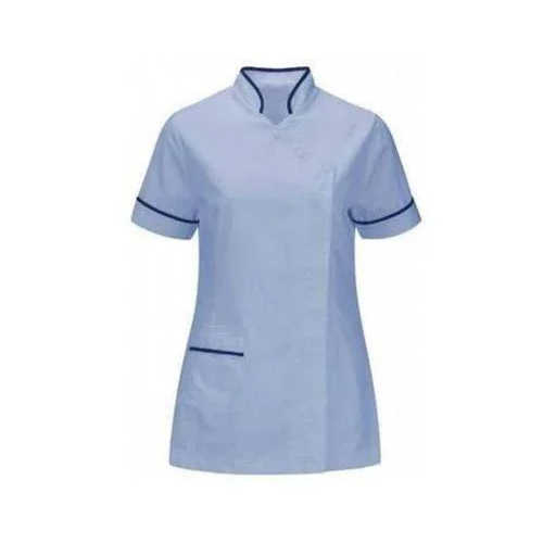 Hospital Staff Uniform - Cotton, Size M, Light Blue | Short Sleeves, 1 Waist Pocket, Designed for Female Nurses