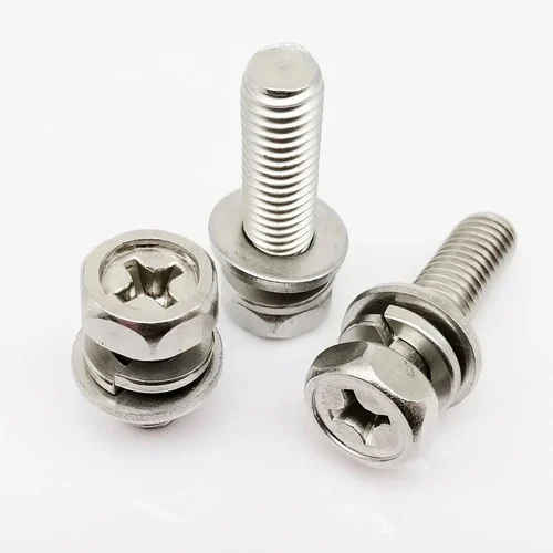 Hex Philips Sems Screw With Plain And Spring Washer - Color: Silver