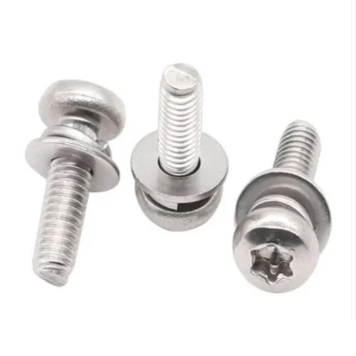 Pan Head Torx Screw With Attached Plain And Spring Washer - Color: Silver