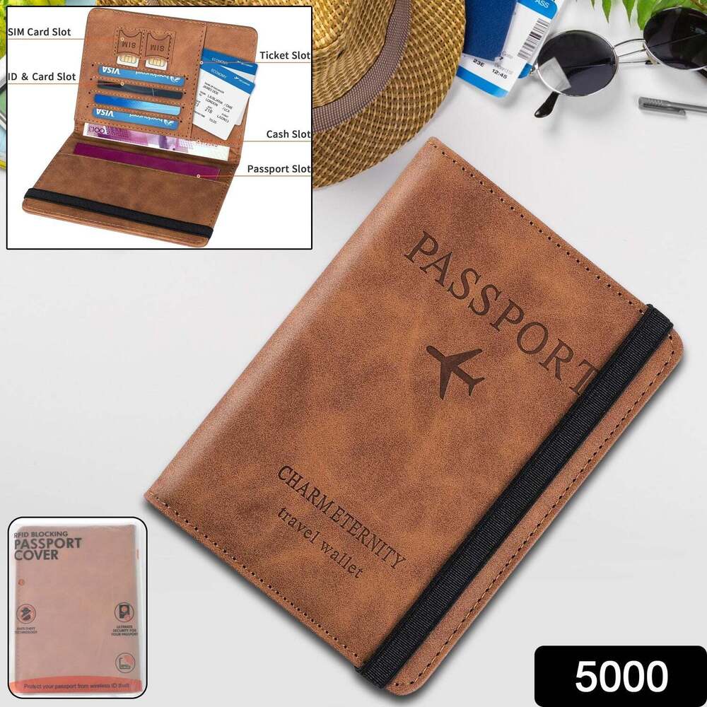 Men's RFID Blocking Passport Travel Wallet - PU Leather Holder With ID & Card Slots