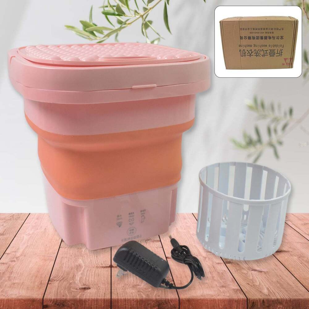 Portable Washing Machine - Tpe & Food Grade Silicone, 30x43x15 Cm, Peach Color | Foldable Design, One-touch Operation, Ideal For Baby Clothes And Small Items