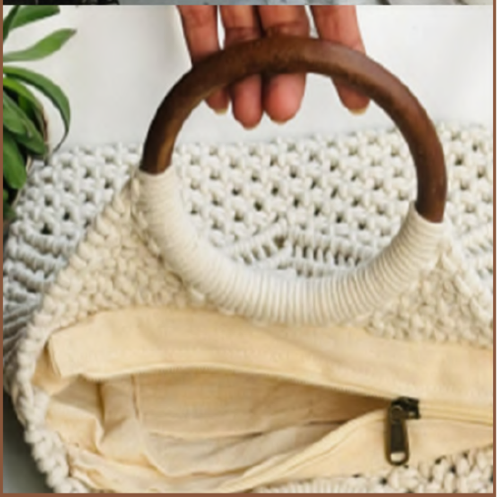 KNOTTED MACRAME FASHIONABLE BAG WITH ROUND HANDLE