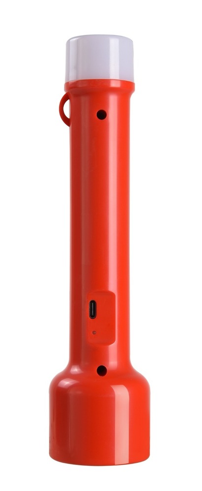 Globeam Raksha Rechargeable Torch - Strong Abs Plastic Body, 1200 Mah Lithium Battery, 3-4 Hours Backup | 5w White Led, 1 Meter Type C Data Cable Included, Manual Switch, Side Led