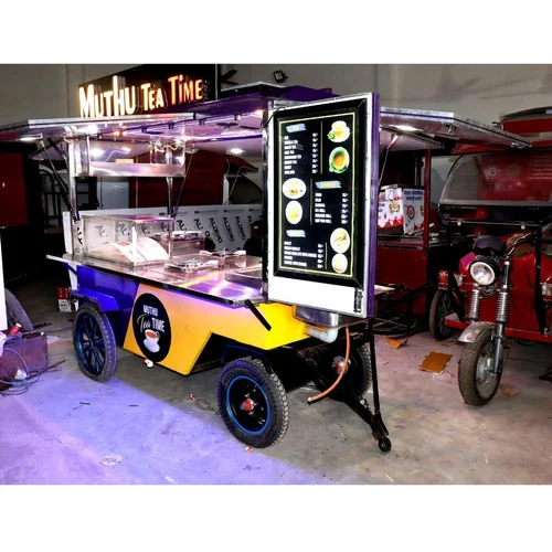 Mild Steel Bike Food Cart - Color: Yellow