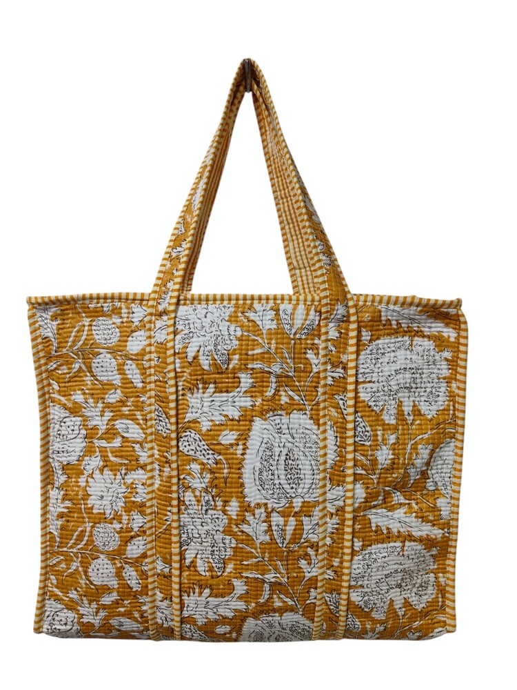 Screen Printed Cotton Quilted Tote Bags With Zip