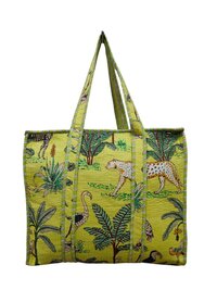 Screen Printed Cotton Quilted Tote Bags With Zip