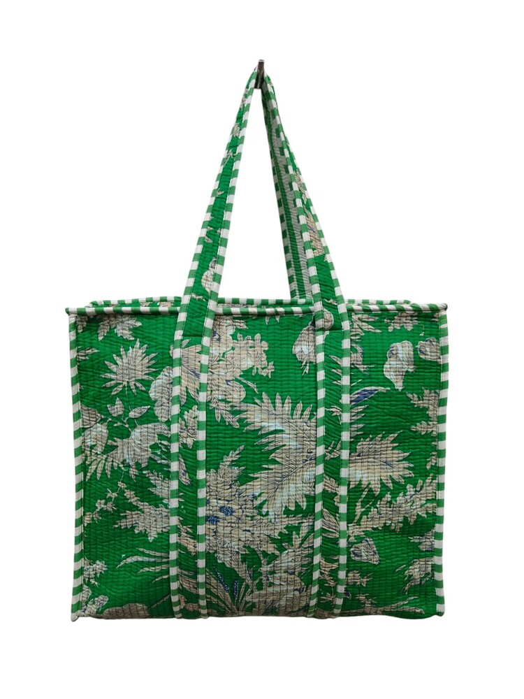 Screen Printed Cotton Quilted Tote Bags With Zip