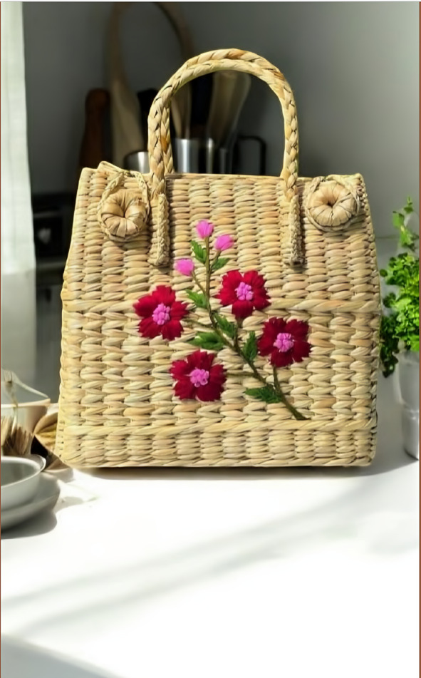 Kauna Embroidered Picnic Bag - Color: Natural