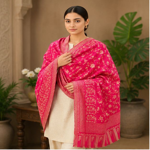 Woolen Kani Shawl With Zari - Color: Different Available